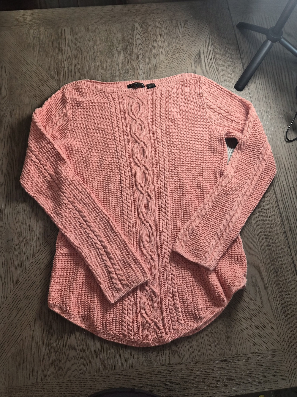JEANNE PIERRE Peach Cable Knit Scoop Neck Sweater
